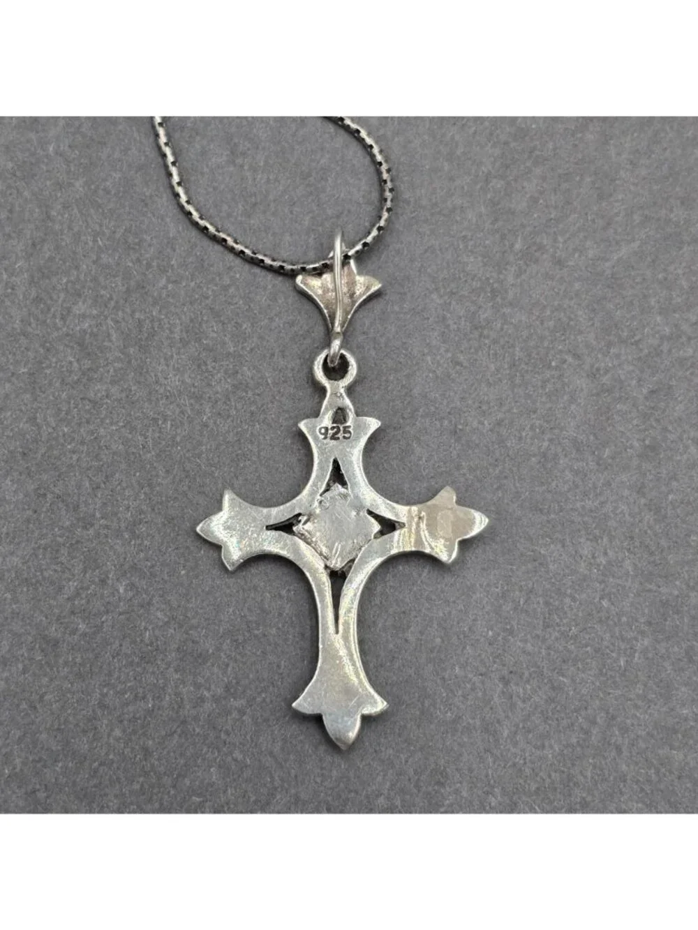 Vintage Sterling Silver Marcasite Cross Pendant Necklace Statement Gothic Style - Picture 4 of 12